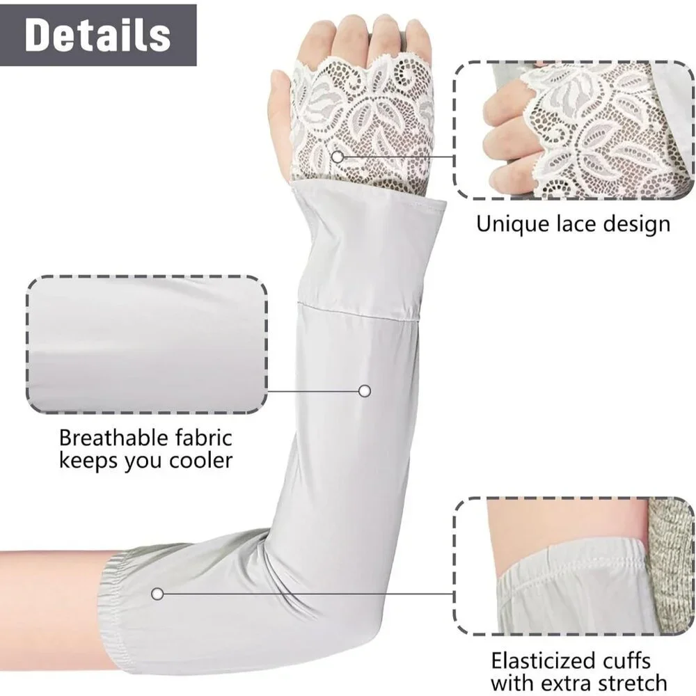 Women's Gray-01 Fingerless Lace Arm Sleeves Gloves Wedding Dress Party Prom